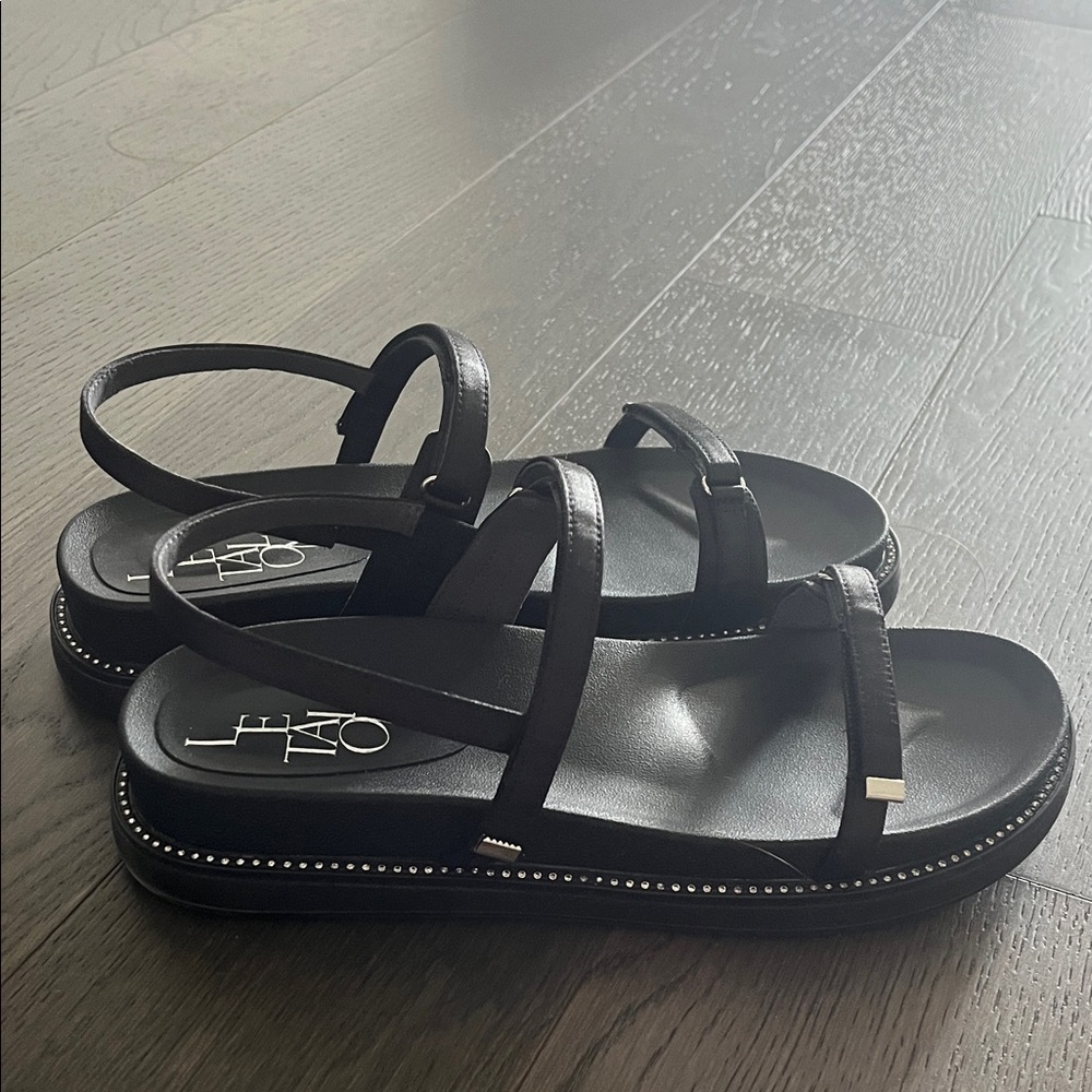 Modern Black and Silver Sandals with Sturdy Sole